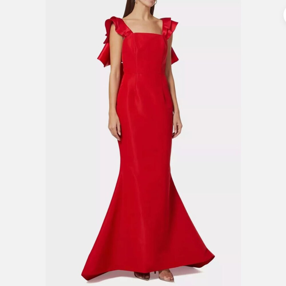 Alexia María Amelie Silk Ruffled Bow-Back Mermaid Gown Size 12